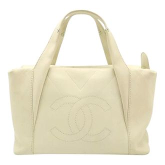 Chanel Pre-owned Handbags, female, Beige, Size: ONE SIZE Pre-owned V Stitch Leather Tote Bag