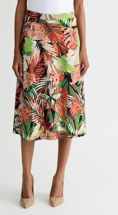 Kasper Tropical Print Pull-On Midi Skirt in Red/Green/Black Multi at Nordstrom, Size X-Small