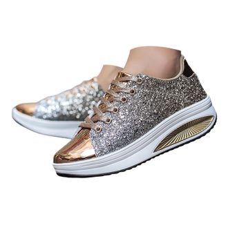 Generic Womens Fashionable Lace Up Glitter Casual Footwear Comfortable Daily Sneakers with Elegant Temperament Design (Gold, 5.5)