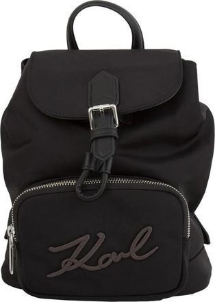 Karl Lagerfeld k/signature nylon flap bp Nero - Dames - Rugzakken - Zwart - ONE Size - Nylon - Tassen