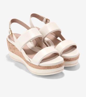 Cole Haan Aislin W30477 Sandals Womens B Ivory Leather Wedge Heel HTAT1479