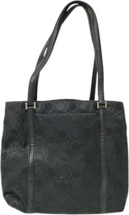 Ferragamo Gancini Black Nylon Leather Tote Bag (Pre-Owned)