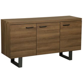 Beliani Aparador De 3 Puertas De Madera Oscura Con Pat&iacute;n Gris Base De Metal Asas De Aluminio Gabinete Con Estantes Industrial Timber