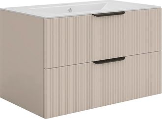 Vente-Unique Mueble de ba&ntilde;o colgado estriado con lavabo encastrable - Color beige - 80 cm - DALIKO