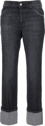 Merci Blue Jeans With Belt Loops And Logo Patch On The Rear In Denim Woman