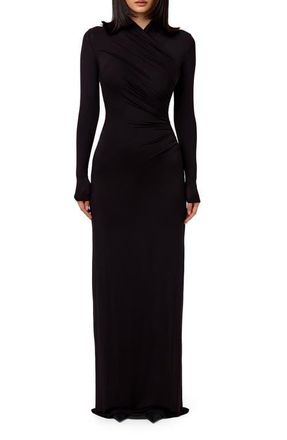 Naked Wardrobe Overlap Neck Long Sleeve Maxi Dress in Black at Nordstrom, Size Small