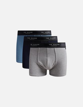Ted Baker Mens 3-Pack Coloured Boxer Trunks, Navy/Blue/Grey - Size: 35/34/32
