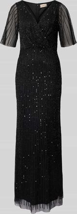 Lace & Beads Abendkleid mit V-Ausschnitt in Black, Größe XXS