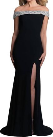 Saboroma Illusion Off-The-Shoulder Gown With Slit In Black