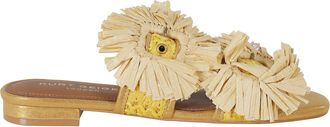 Kurt Geiger Yellow Raffia Floral Appliques Synthetic Flat Sandals