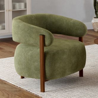 IDMarket Sill&oacute;n Albert De Tela De Chenilla Verde Con Patas De Madera Oscura
