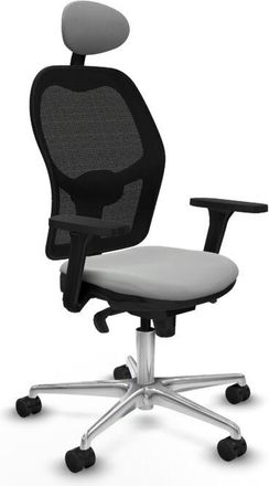 Piqueras y Crespo Jorquera Sincro Malla Negra Similpiel Gris Claro Brazos 3d Base Aluminio Cabecero Fijo Ruedas 65mm Nailon