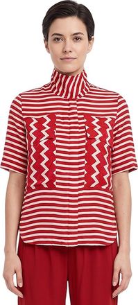Stella McCartney Red Stripes Mock Collar Top