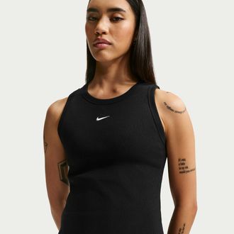 Nike Womens Nike Sportswear Tight Ribbed Tank Top in Black | IH7956-010