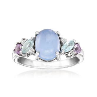 Ross-Simons Blue Chalcedony and Pastel Multi-Gemstone Ring in Sterling Silver