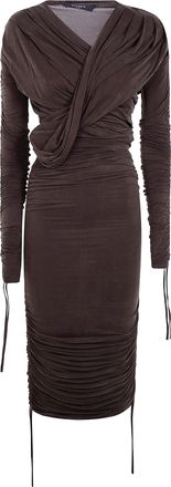 Balmain Long Sleeves Draped Jersey Cupro Mid Dress