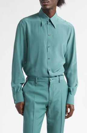 Dolce & Gabbana Regular Fit Silk Cr&ecirc;pe de Chine Button-Up Shirt in Verde 3 at Nordstrom, Size 39