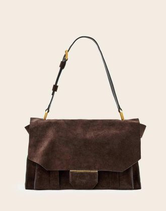 AllSaints Ursa - Borsa stile cartella in camoscio marrone