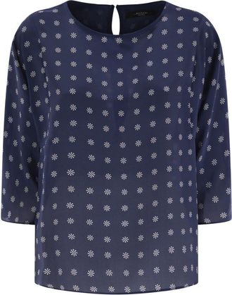 Max Mara Womens Adone - Crewneck Blouse In Crepe De Chine - Dark Blue Silk - Size EU 32 (Womens)