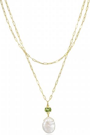 Amelia Rose Womens Layered Peridot And Keshi Pearl Necklace In Gold