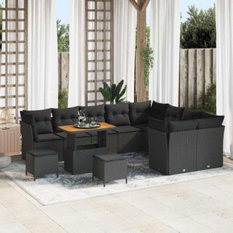 vidaXL Conjunto De Sof&aacute; De Jard&iacute;n 12 Pcs Negro Rat&aacute;n Sint&eacute;tico Vidaxl