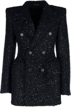 Balenciaga Boucl&eacute; Oversized Zandloper Blazer - Dames - Blazers - Zwart - S - Wol - Jassen