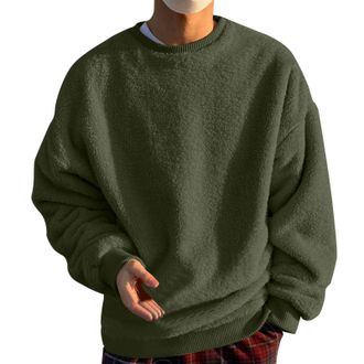 Generic Oversized Fleece Sweatshirt For Men Pullover Thermal Sweater Crew Neck Jumper Winter Warm Casual Wear Soft Touch Loungewear Soft And Comfy Pullover Sw