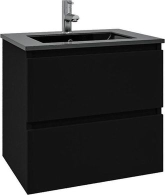 Saniclass Chaci Badkamermeubelset - 80x46x55cm - keramische wastafel zwart - 1 wasbak - 1 kraangat - 2 lades - mat zwart