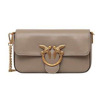 Pinko Love One Mini Slouchy - Dames - Schoudertassen - Beige - ONE Size - Leer - Tassen
