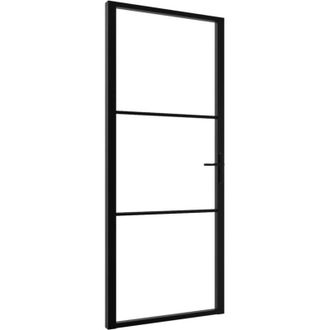 vidaXL Vidaxl - Puerta Interior Vidrio Esg Y Aluminio Negro 93x201,5 Cm