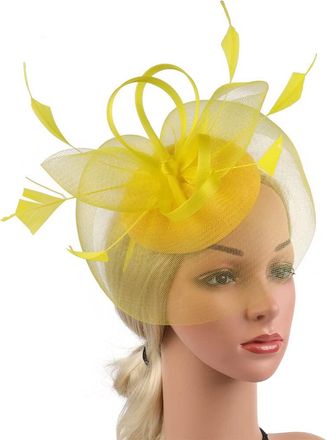 PartyKindom Floral Headband Gauze Fascinator for Women Tea Party Wedding Banquet Bridal Headdress Lightweight Material for Bridal Shower Occasion Yellow