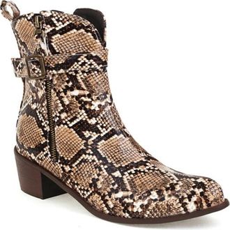 Generic Womens Western Style Ankle Boots Snakeskin Distressed Leather Block Heels Side Zipper Buckle Decor Booties Stylish Comfortable Non Slip Daily Office,Y