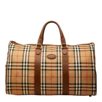 Burberry Beige Nylon Leather Boston Bag (Pre-Owned)