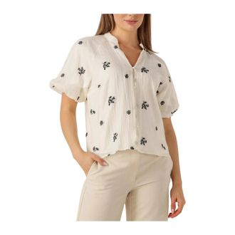 Co'Couture Overhemden, Dames, Wit, M, Linnen, Elegante V-hals Zomerblouse