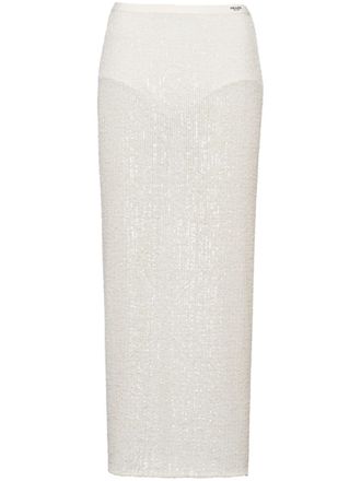 Prada sequin-embellished midi skirt - women - Nylon - 40 - White
