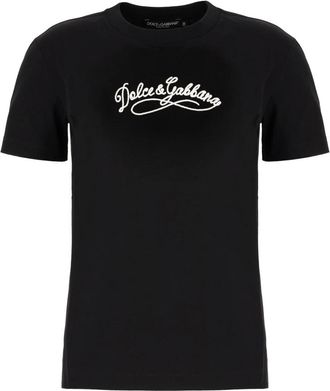 Dolce & Gabbana T-shirt met ronde hals en logo-embleem - Dames - T-shirts - Zwart - M - Katoen - Tops