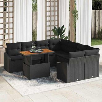 vidaXL Conjunto De Sof&aacute; De Jard&iacute;n 9 Pcs Negro Polirat&aacute;n Vidaxl