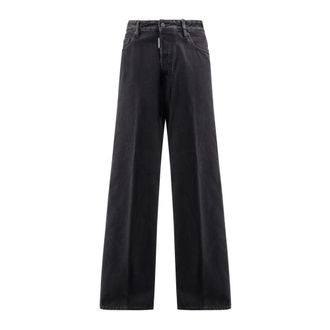 Dsquared2 Wide Jeans, male, Black, Size: XS Black Jeans with Logoed Buttons