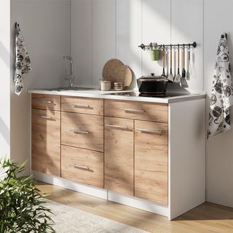 Vicco Bloque De Cocina Fame-line, Roble Dorado/blanco, 150 Cm, Et Antracita, Vicco