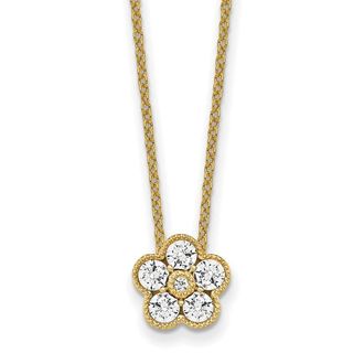 Diamond2Deal 14k Gold 1/2 Ct Lab Grown Diamond Floral Pendant Necklace 18 Clarity VS, Color D-E
