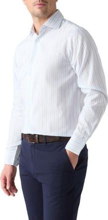 Robert Talbott Reynolds Cotton Linen Blend Shirt in Contemporary Fit in Blue Multi Thin Stripe at Nordstrom, Size 16.5 - 35
