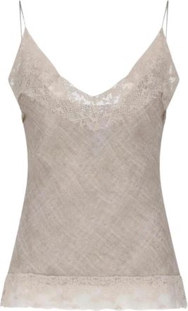 Ermanno Scervino Lace-Trim V-Neck Cami Top - Dames - Tops - Beige - Maat: XS Zijde