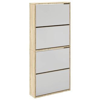 vidaXL Vidaxl - Mueble Zapatero 4 Compartimentos Espejo Color Roble 63x17x134cm