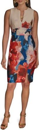 DKNY Keyhole Front Sleeveless Sheath Dress in Cinnamon Multi at Nordstrom Rack, Size 12