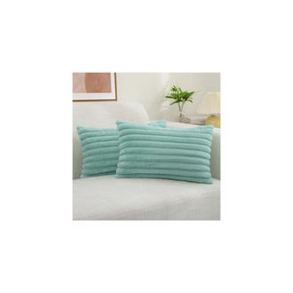 OEM Fundas De Almohada De Piel Sint&eacute;tica Para Primavera, 30 X 50 Cm, Juego De 2 Piezas, Funda Lumbar A Rayas, Reverso De Terciopelo, Estilo Aqua Decor A J