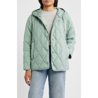 Bernardo Ashbury Diamond Quilted Hooded Liner Jacket in Cool Sage at Nordstrom Rack, Size Xx-Large