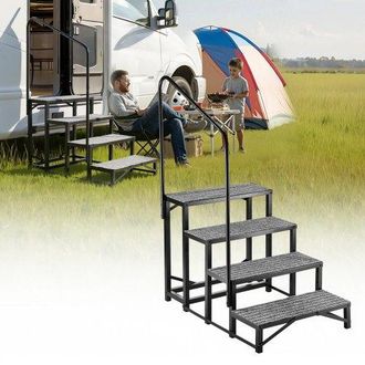 OEM Escalera Para Autocaravana De 4 Pelda&ntilde;os, Escalera Con Pasamanos Carga De 299,38 Kg, Con Alfombrilla Antideslizante, Para Personas Mayores Y Mascotas,