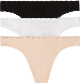 OnGossamer Cabana Cotton 3-Pack Thongs in Blk/Wt/Chp at Nordstrom, Size X-Small