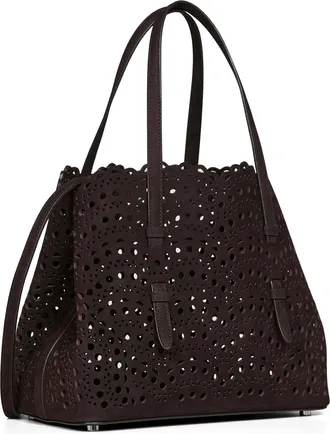 Alaia Womens Tote Bag Mina 25 Dark Brown Calf Leather Handbags Hand