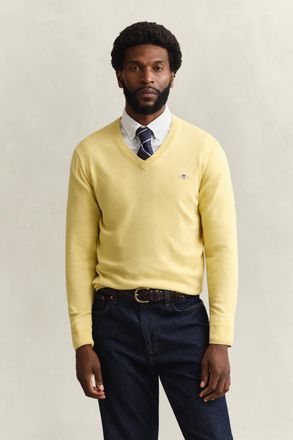 GANT Men Classic Cotton V-Neck Sweater (XXXL) LIGHT MUSTARD YELLOW